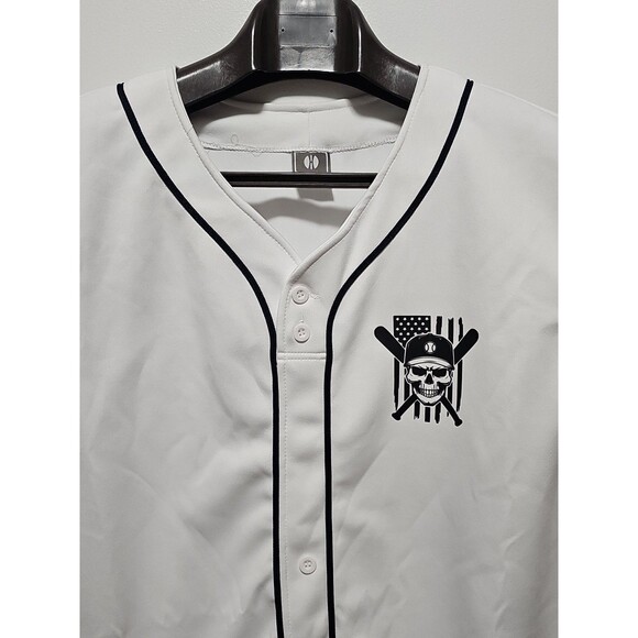 3XL Holloway White/Navy Baseball jersey With Left Baseball Flag Skull Chest Logo - Picture 2 of 7
